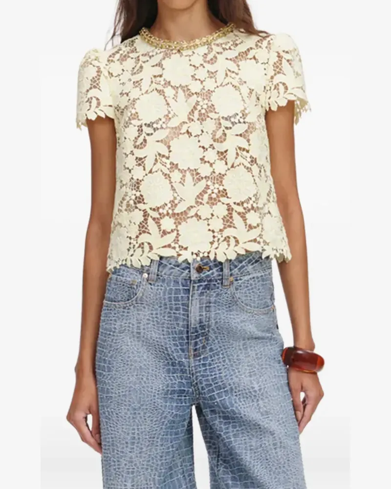 Self-Portrait Top mit Spitzenstickerei - Gelb Gelb