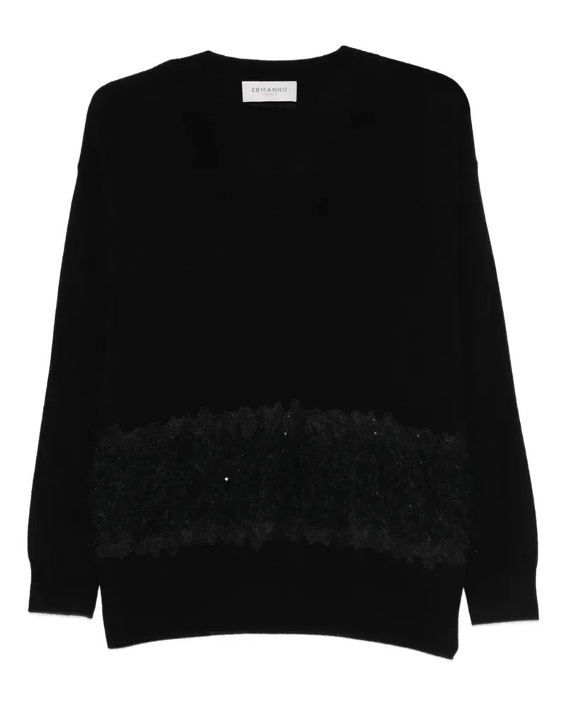 Ermanno Scervino lace-panel sweater - Schwarz Schwarz