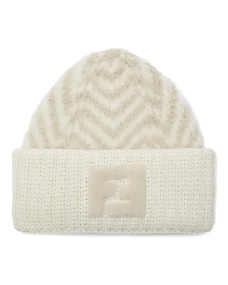 Fendi Beanie mit Zickzackmuster und Logo-Patch - Nude Nude