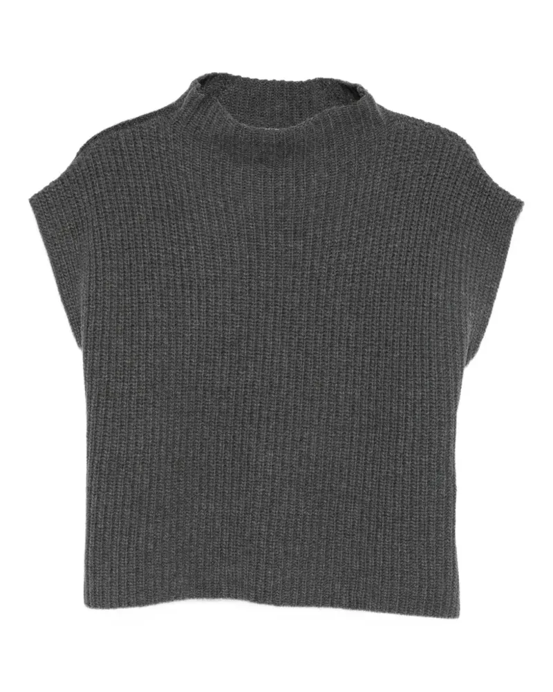 MA'RY'YA Gerippter Pullover mit Stehkragen - Grau Grau