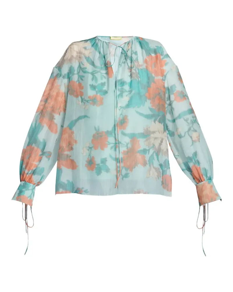 Erdem floral-print long-sleeve blouse - Blau Blau