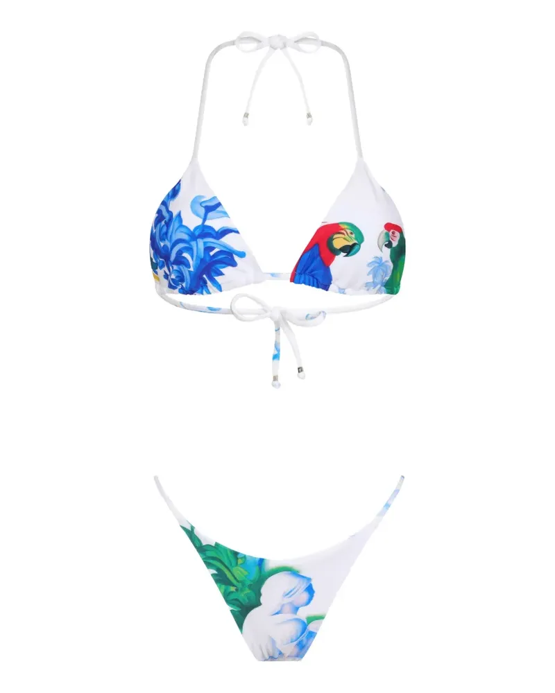 Amir Slama Bikini mit Blumen-Print - Weiß Weiß