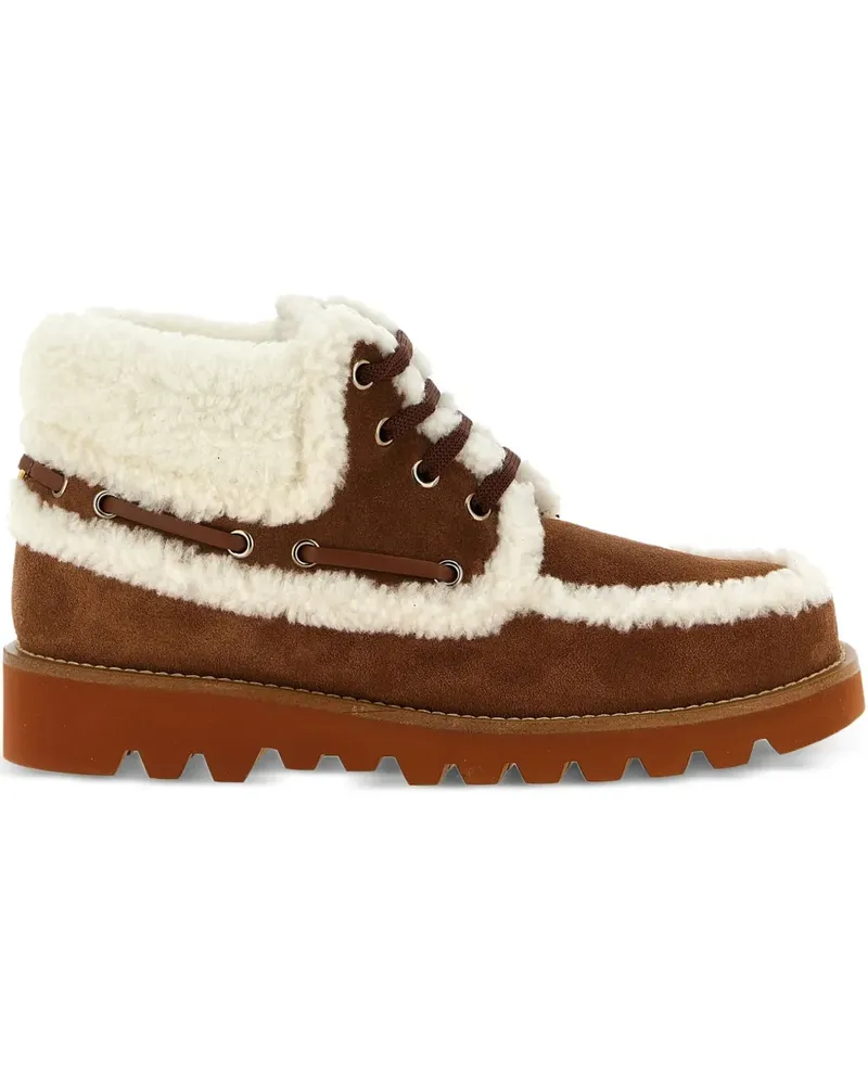 Valentino Garavani VLogo-detail lace-up leather boots - Braun Braun