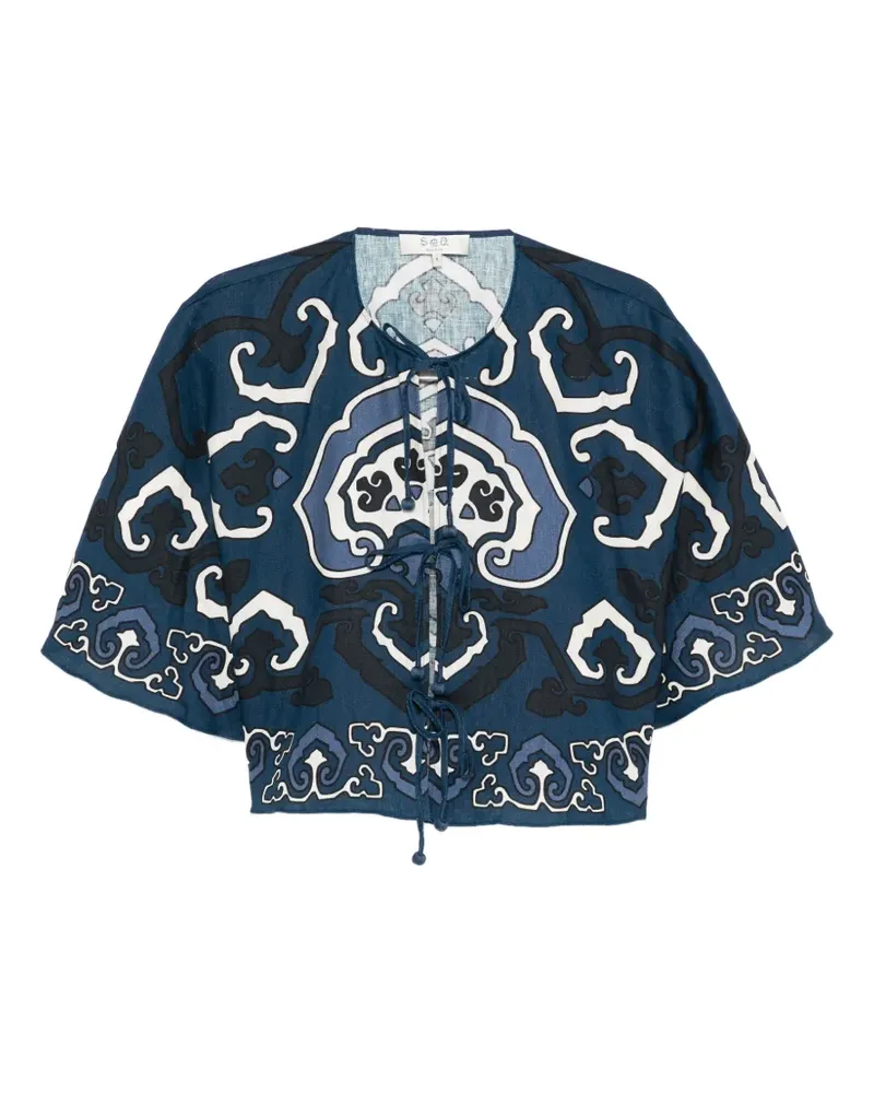 Sea prinedt lace-up top - Blau Blau