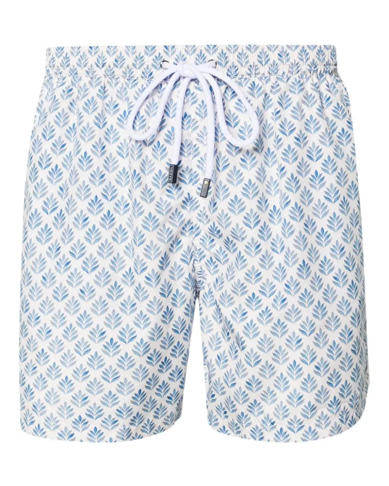 BARBA Badeshorts mit Blatt-Print Weiß