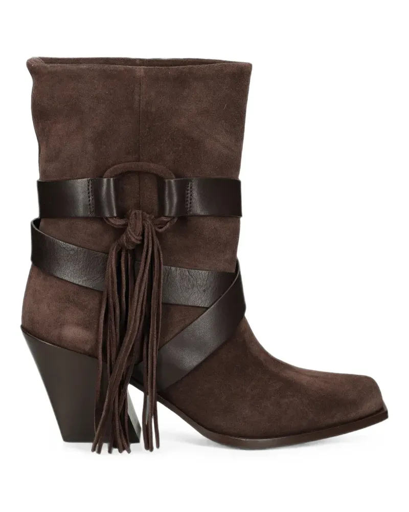 Vic Matié fringe-detail leather biker boots - Braun Braun