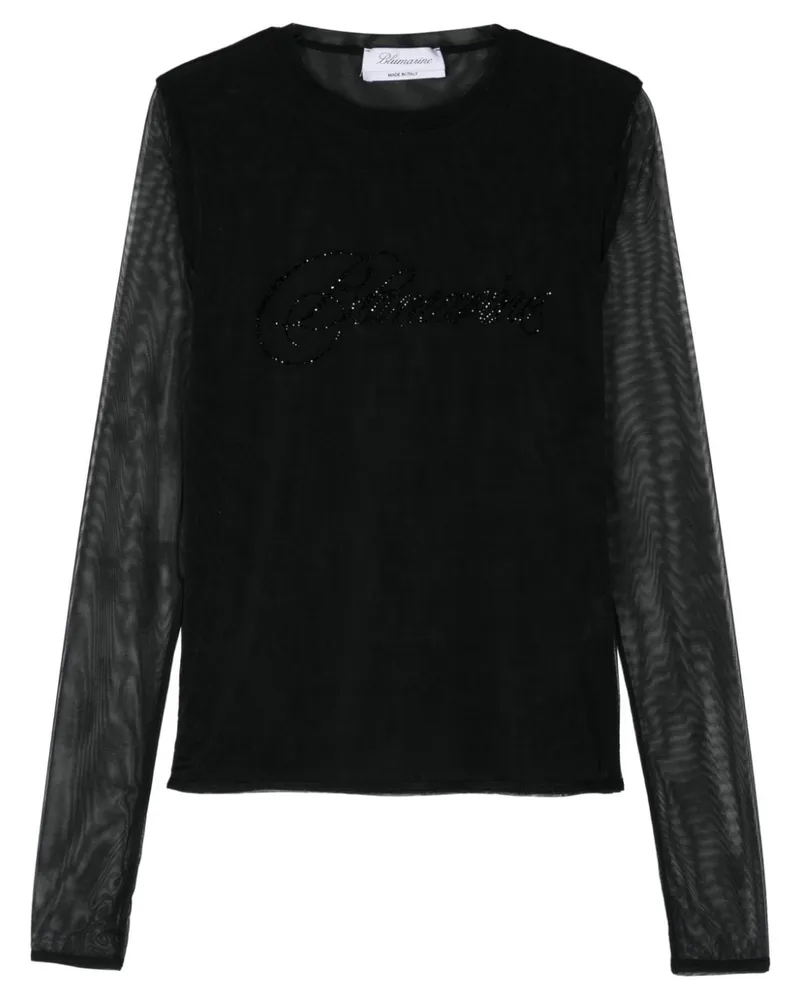 Blumarine T-Shirt mit Strass-Logo - Schwarz Schwarz