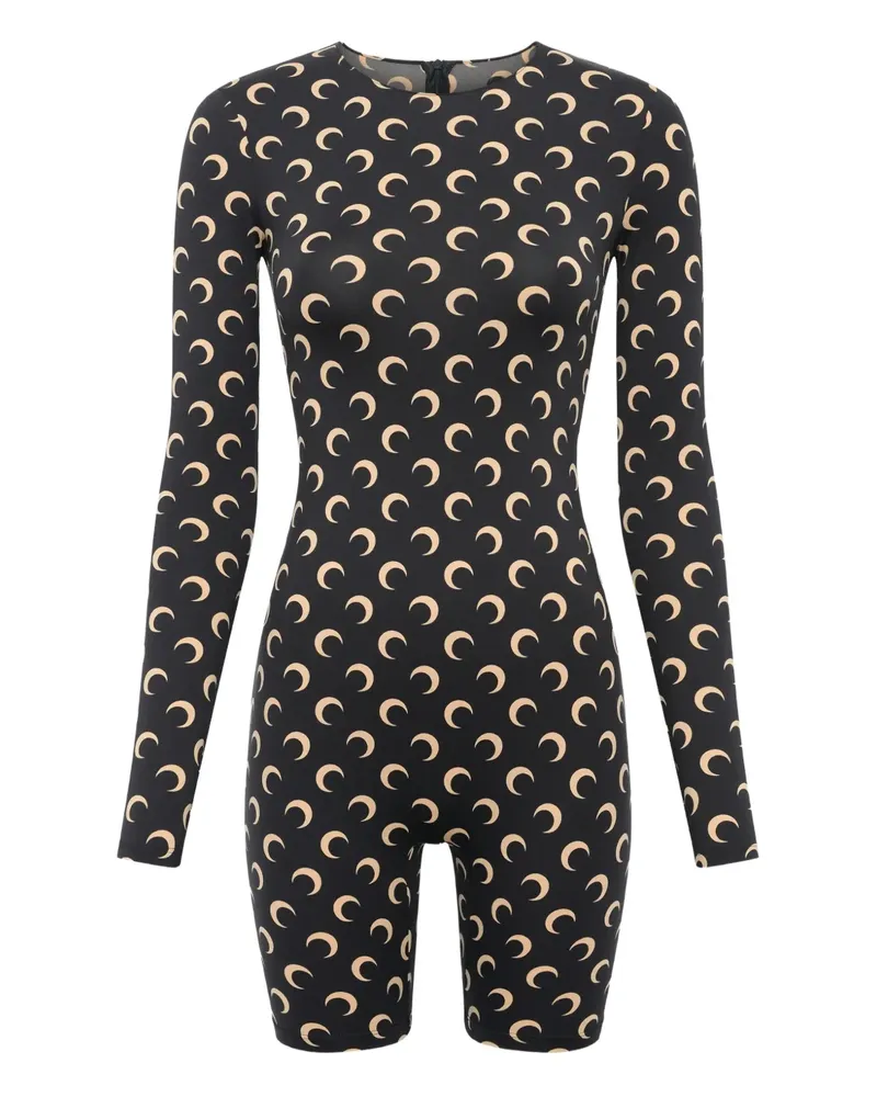 Marine Serre Langärmeliger Jumpsuit mit Sichel-Print - Schwarz Schwarz