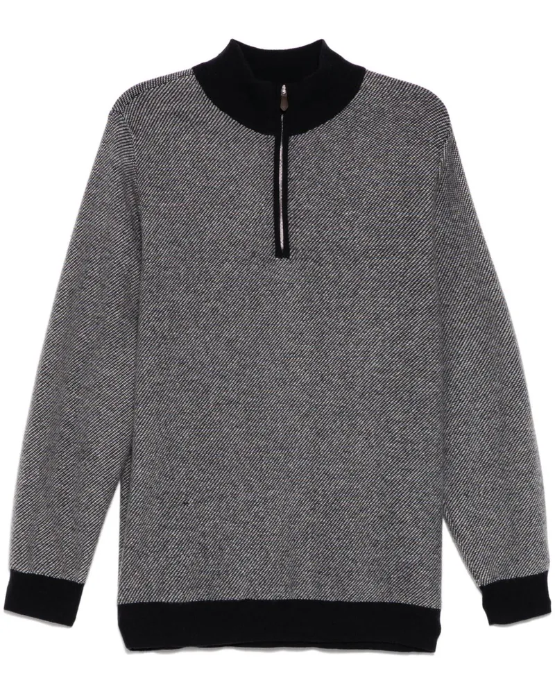 N.Peal Strukturierter Birdseye Pullover mit kurzem Reißverschluss - Blau Blau