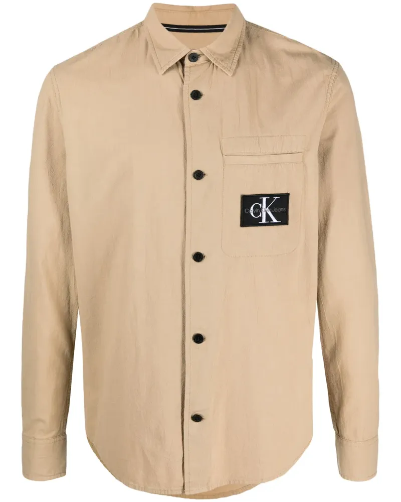 Calvin Klein Strukturiertes Hemd mit Logo-Patch - Nude Nude