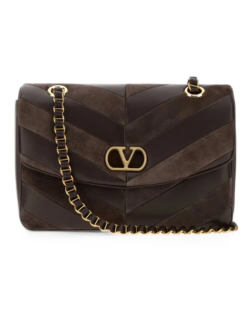Valentino Garavani Mittelgroße Djuna Tasche aus Wildleder und Nappaleder mit Chevron-Muster - Braun Braun
