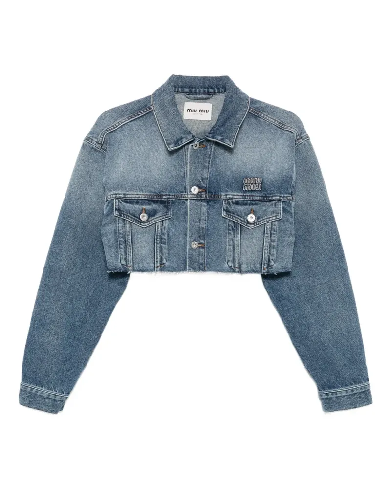 Miu Miu logo-embroidered cropped denim jacket - Blau Blau