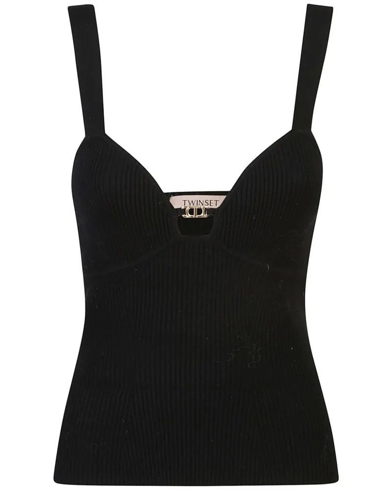 Twin-Set Oberteil mit Logo - Schwarz Schwarz