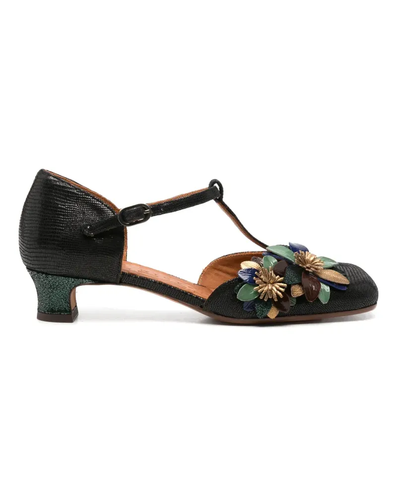 Chie Mihara T-Riemen-Pumps mit Blumenapplikation - Schwarz Schwarz
