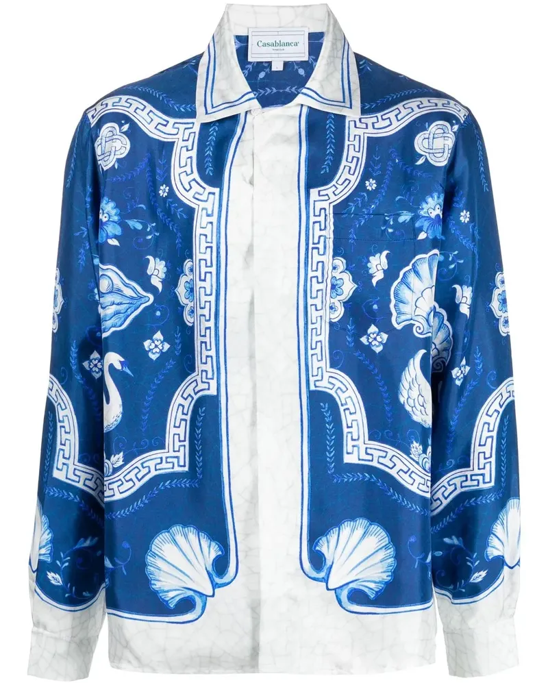 Casablanca Paris Besticktes Seidenhemd - Blau Blau