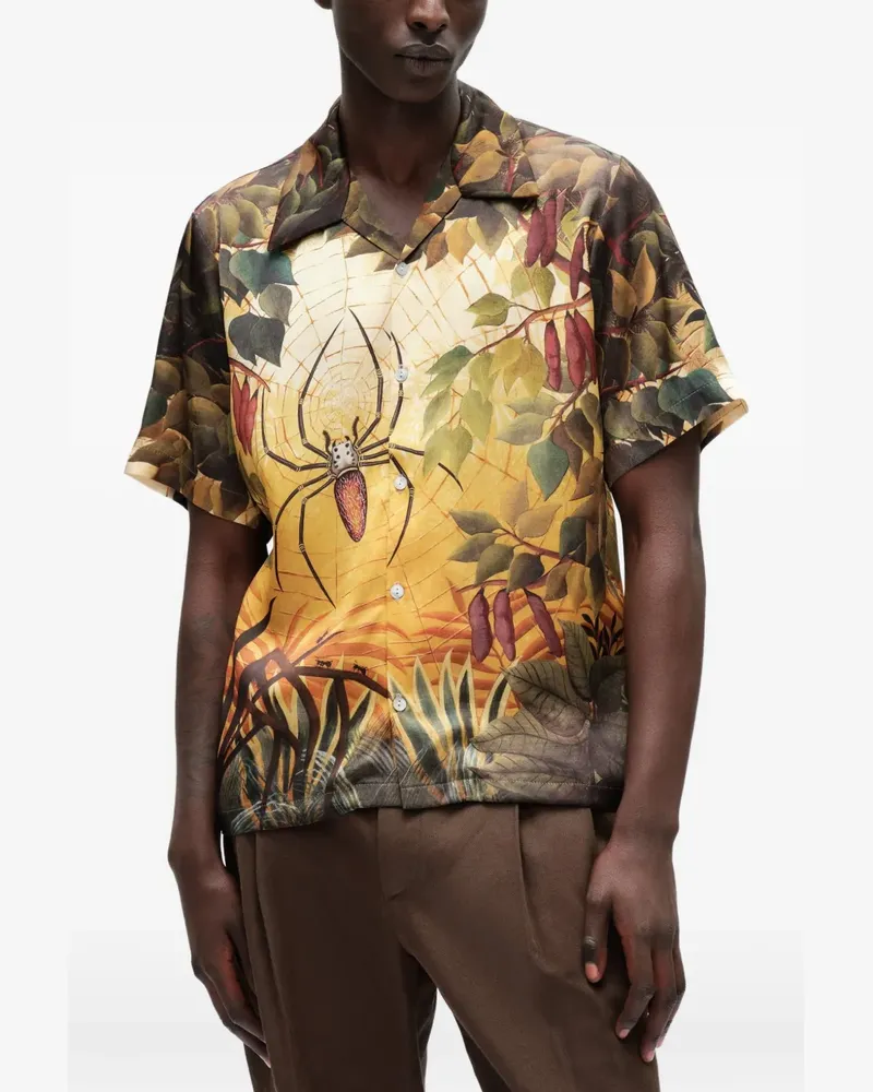 ENDLESS JOY Spiderweb Hemd aus Maulbeerseide mit grafischem Print - Orange Orange