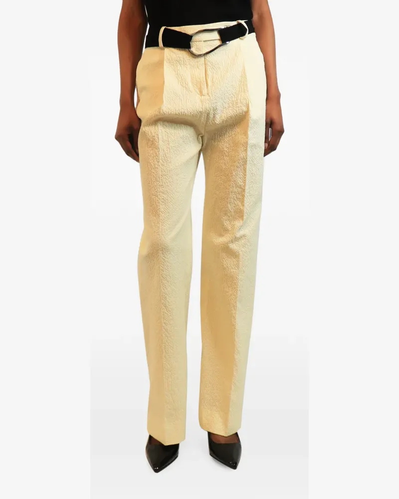 Victoria Beckham belted seersucker-texture trousers - Nude Nude