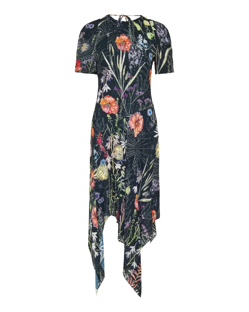 Alexander McQueen floral-print handkerchief-hem dress - Schwarz Schwarz