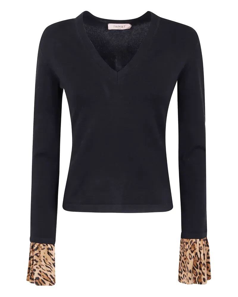 Twin-Set Pullover mit gerüschten Bündchen - Schwarz Schwarz