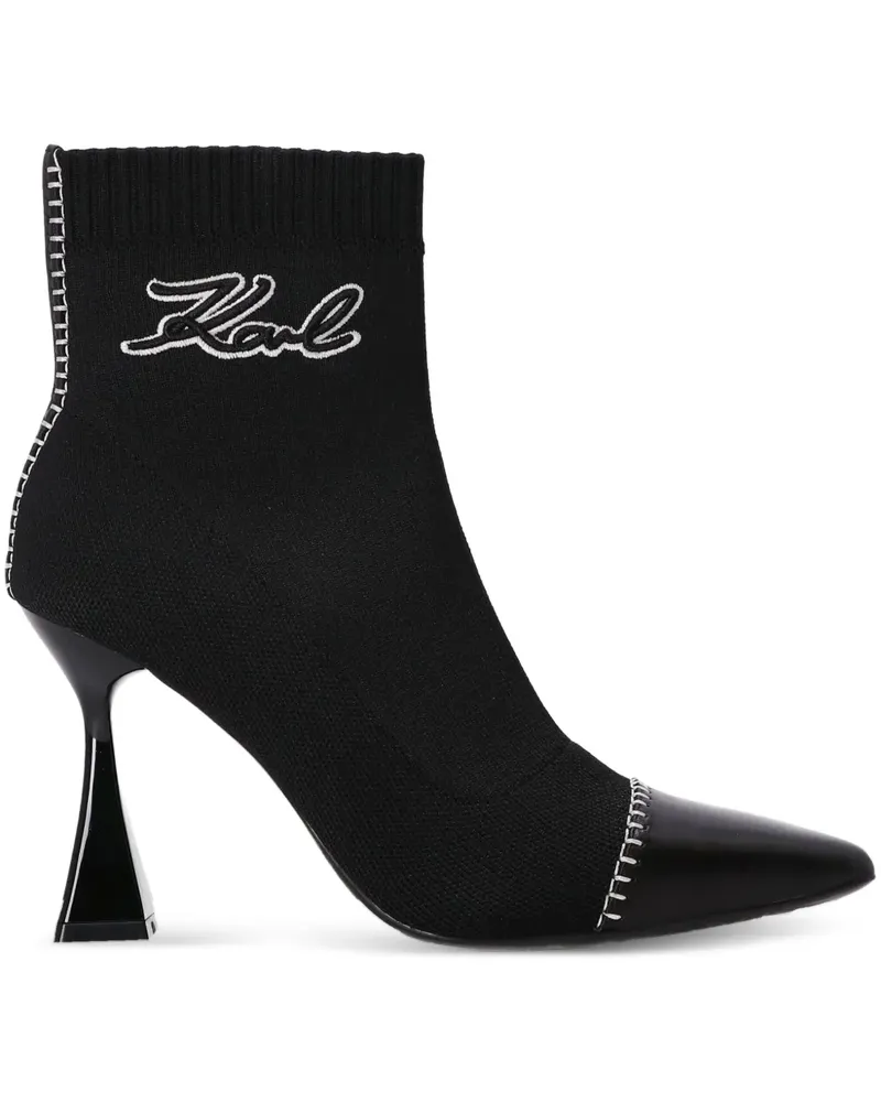Karl Lagerfeld Gestrickte Stiefel mit Lederkappe 100mm - Schwarz Schwarz