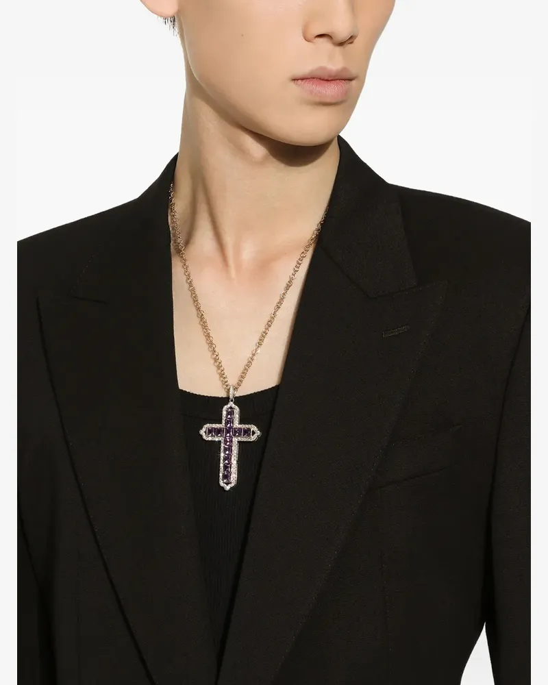 Dolce & Gabbana 18kt Cross Gelb- und Weißgoldanhänger mit Amethyst und Diamanten Gold