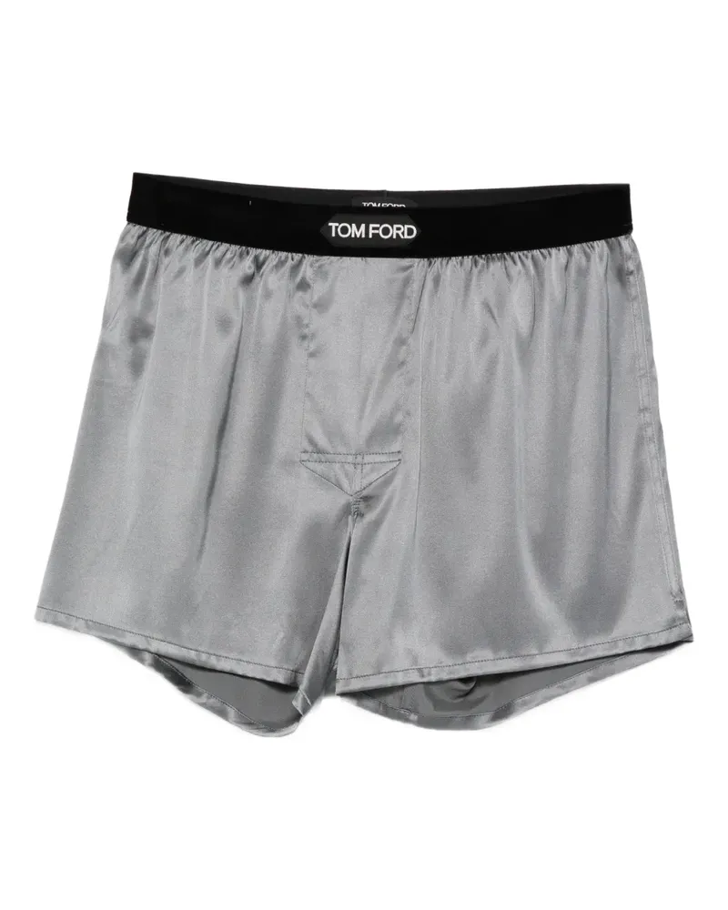 Tom Ford velvet-waistband logo-patch boxer - Grau Grau
