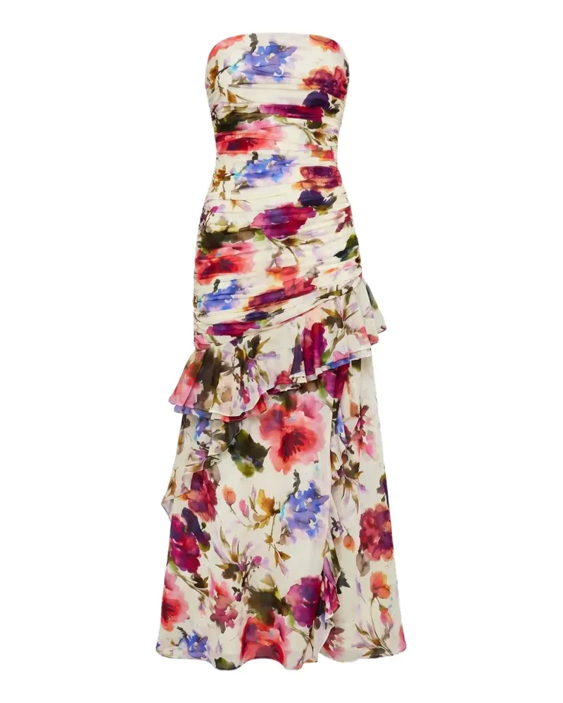 NICHOLAS Viola ruched ruffled maxi dress - Weiß Weiß