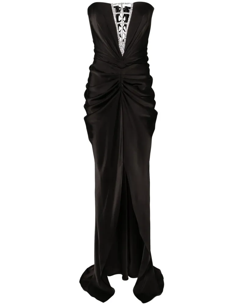 Ana Radu Drapiertes Satinkleid mit Strass - Schwarz Schwarz
