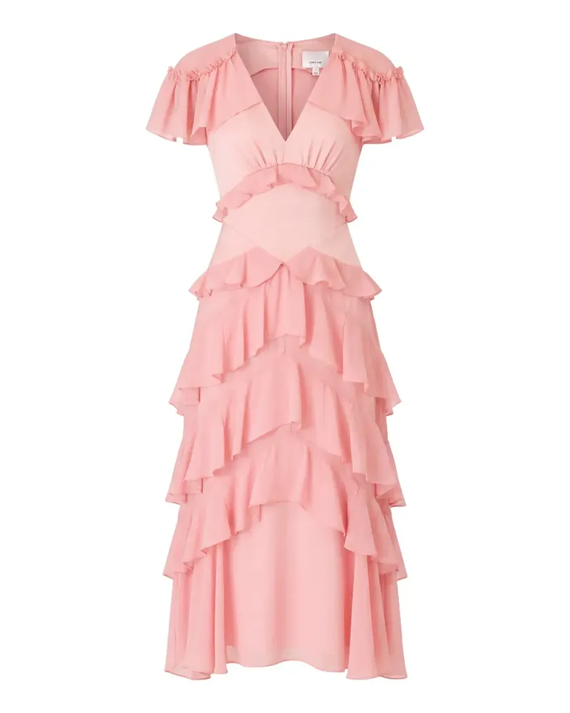 Cinq à Sept Gerüschtes Tatum Midikleid - Rosa Rosa