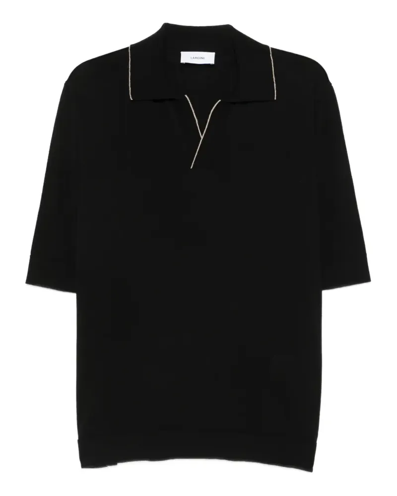 LARDINI contrast-trim open-collar T-shirt - Schwarz Schwarz