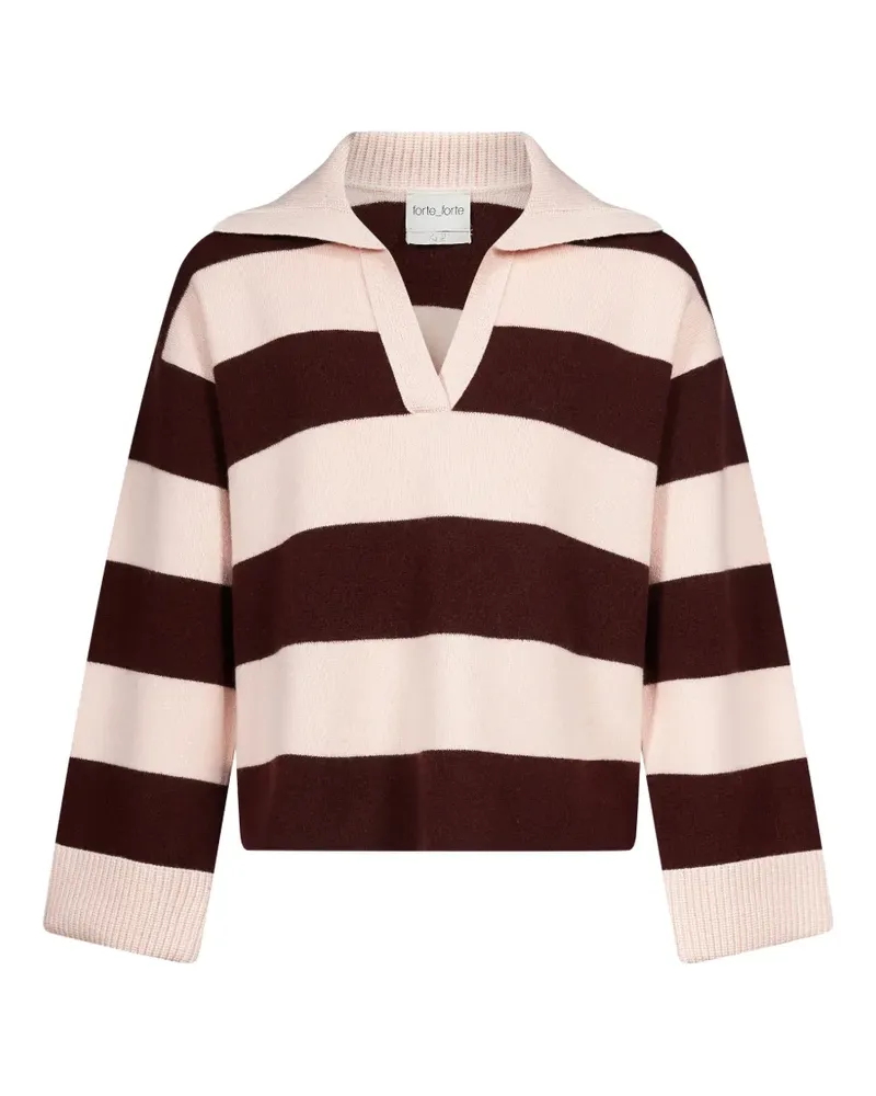 forte_forte striped polo-collar sweater - Braun Braun