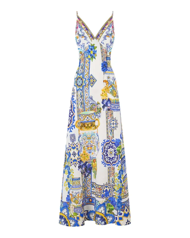 Camilla V-neck printed maxi dress - Weiß Weiß