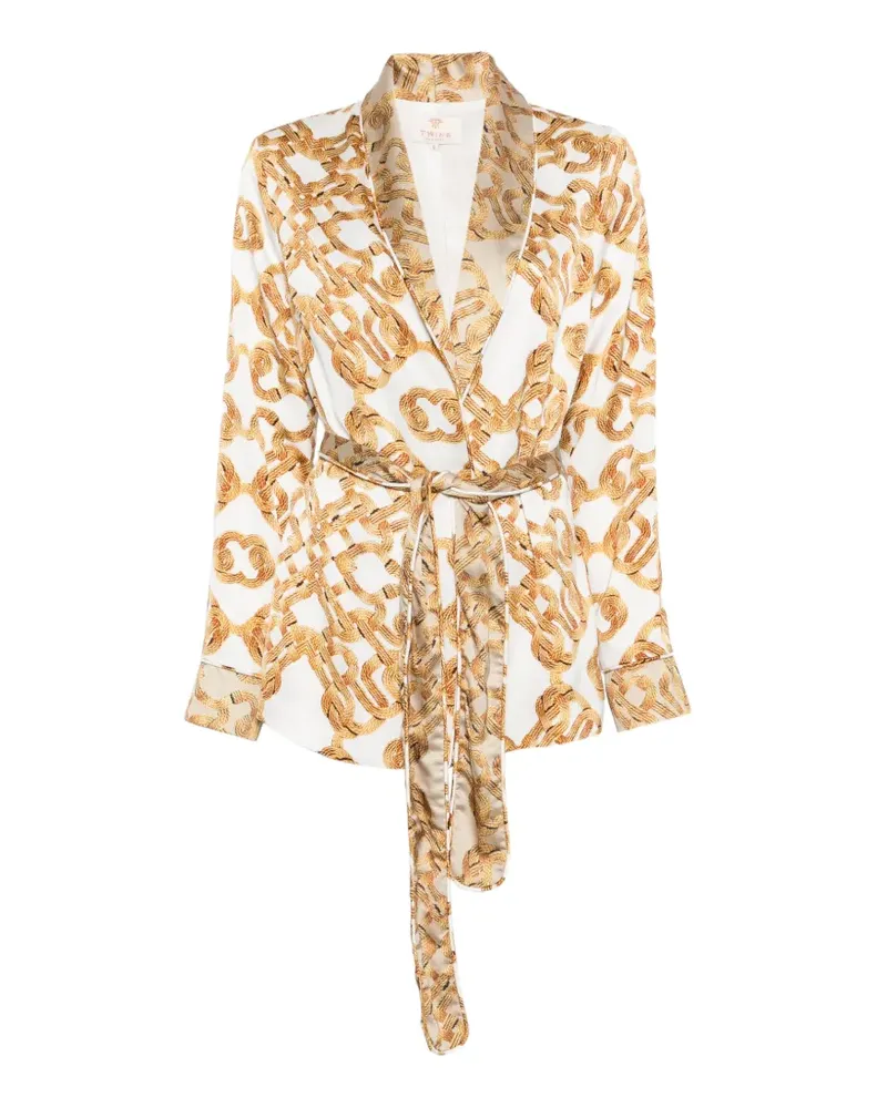 Twin-Set rope-print belted jacket - Weiß Weiß