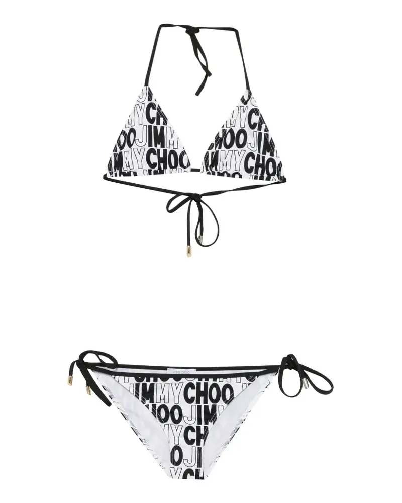 Jimmy Choo Triangel-Bikini mit Logo-Print - Weiß Weiß