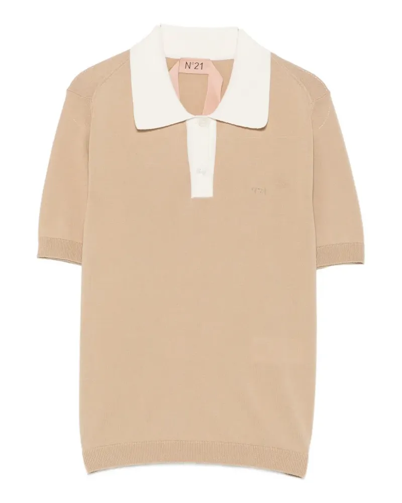 N° 21 contrast-collar short-sleeve polo shirt - Nude Nude