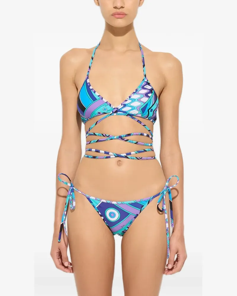 Emilio Pucci Vivara-print wrap-around triangle bikini top - Blau Blau