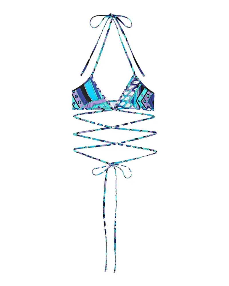 Emilio Pucci Vivara-print wrap-around triangle bikini top - Blau Blau