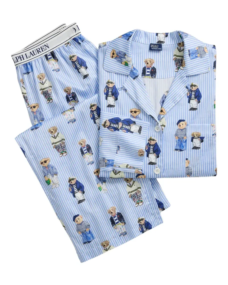 Ralph Lauren Gestreifter Pyjama mit Bären-Print - Blau Blau