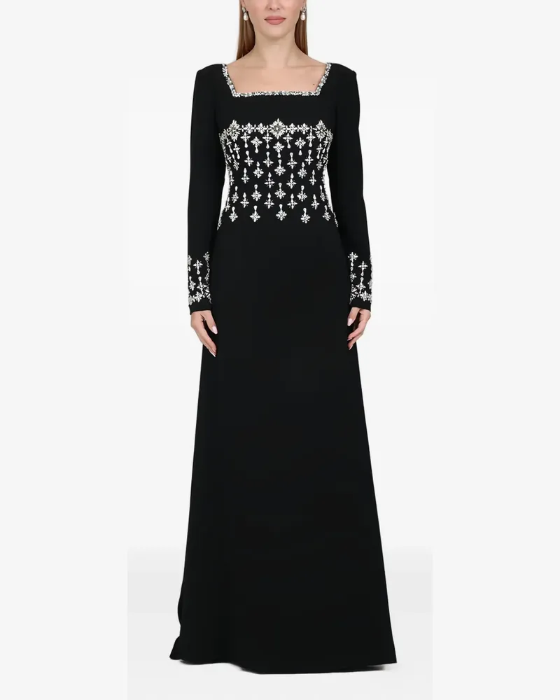 Dina Melwani Verziertes Maxikleid mit eckigem Ausschnitt - Schwarz Schwarz