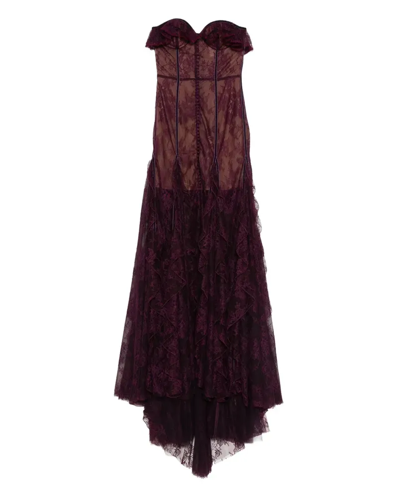 COSTARELLOS Gerüschtes Rosaline Spitzenkleid - Rot Rot