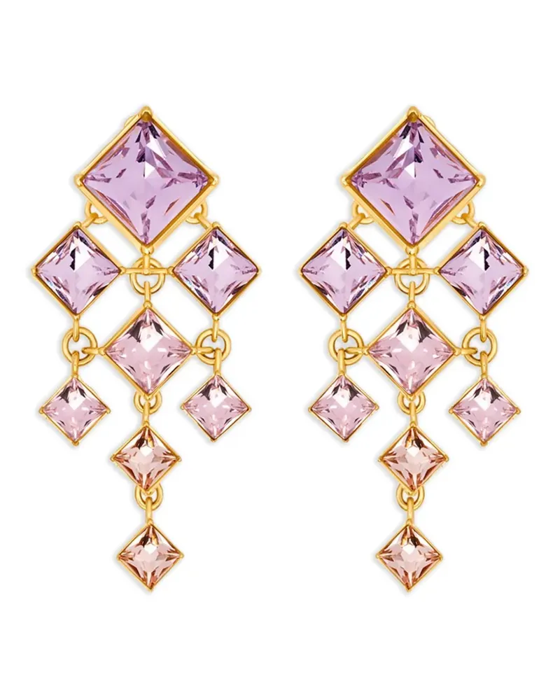 Oscar de la Renta Clip-Ohrringe im Chandelier-Stil mit Strasssteinen im Quadratschliff - Gold Gold