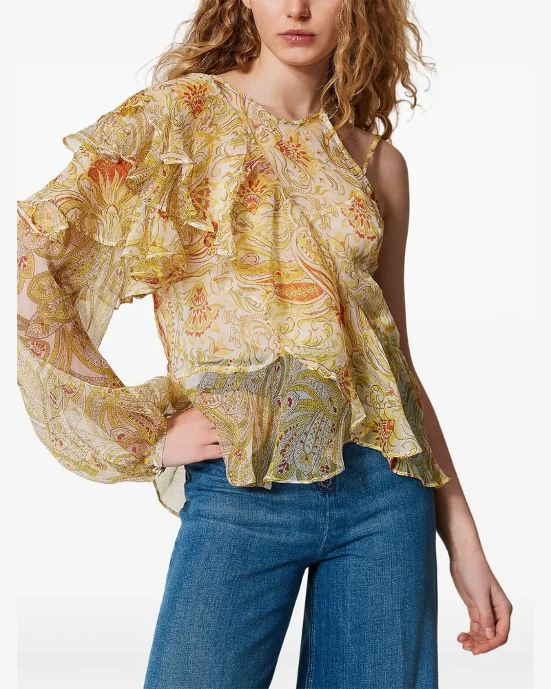 Twin-Set Seidenbluse mit Blumen-Print - Gelb Gelb