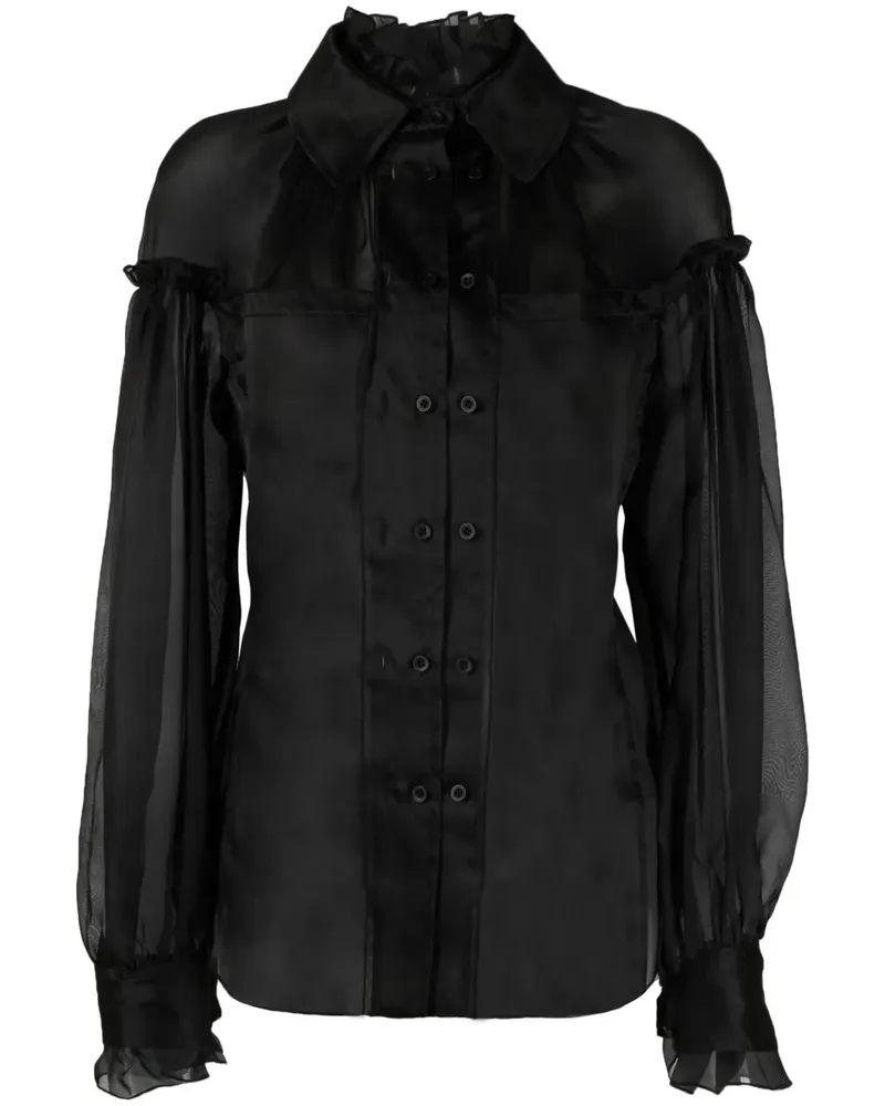 032c Bluse mit semi-transparentem Einsatz - Schwarz Schwarz