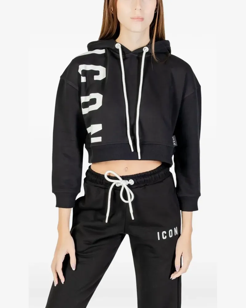 Icon Brand Cropped-Hoodie mit Logo-Print - Schwarz Schwarz