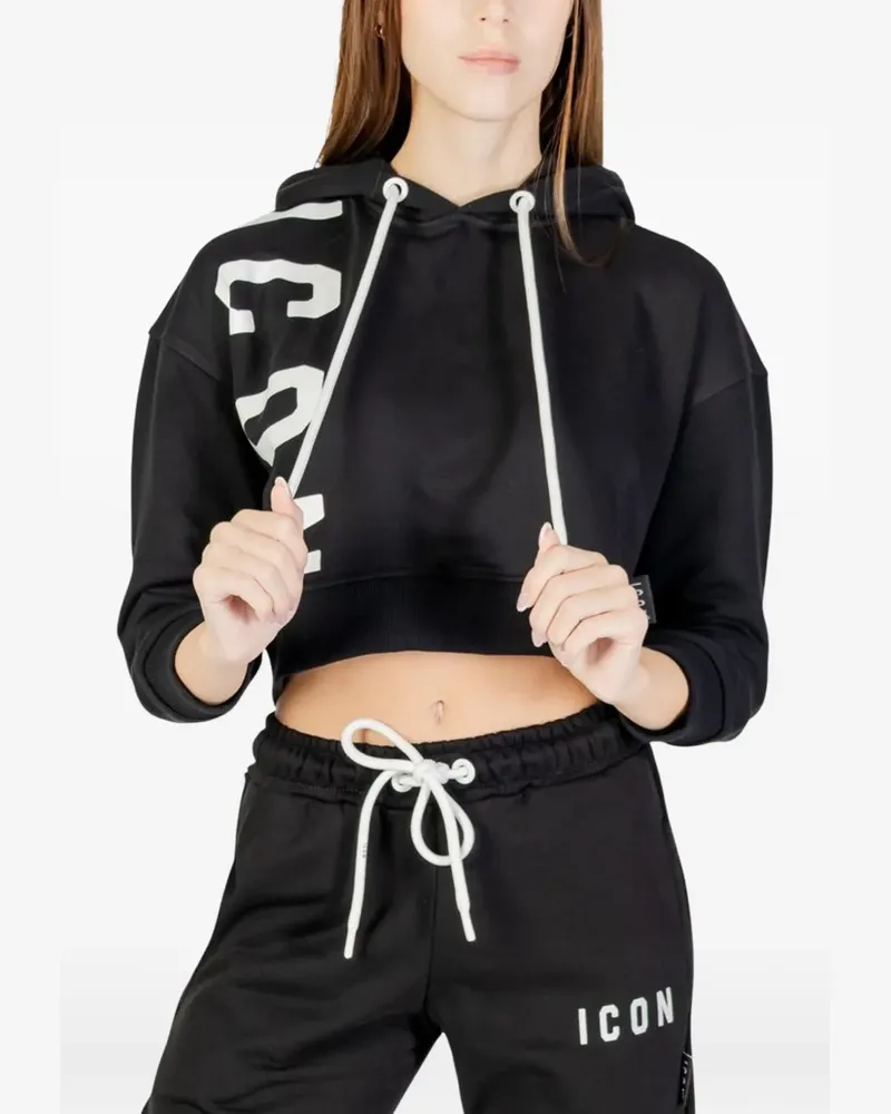 Icon Brand logo-print cropped hoodie - Schwarz Schwarz