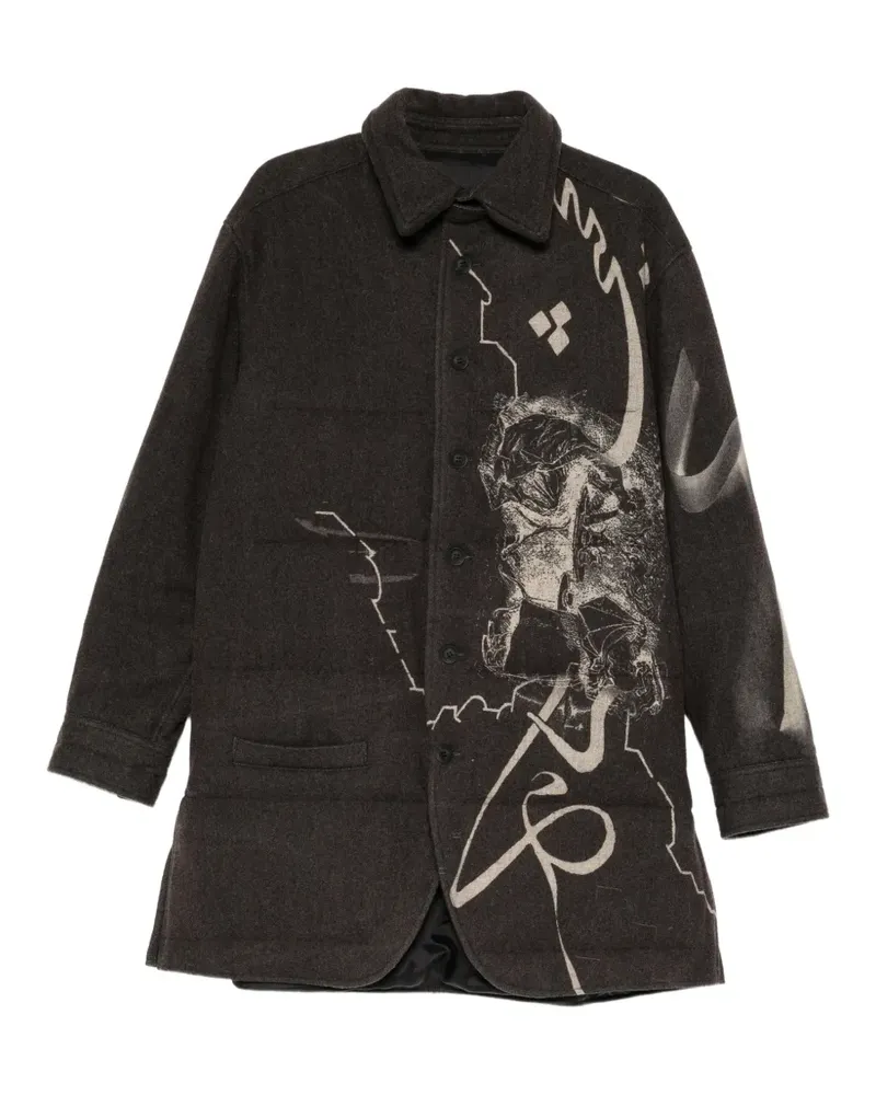 Yohji Yamamoto Wattiertes Hemd mit grafischem Print - Braun Braun