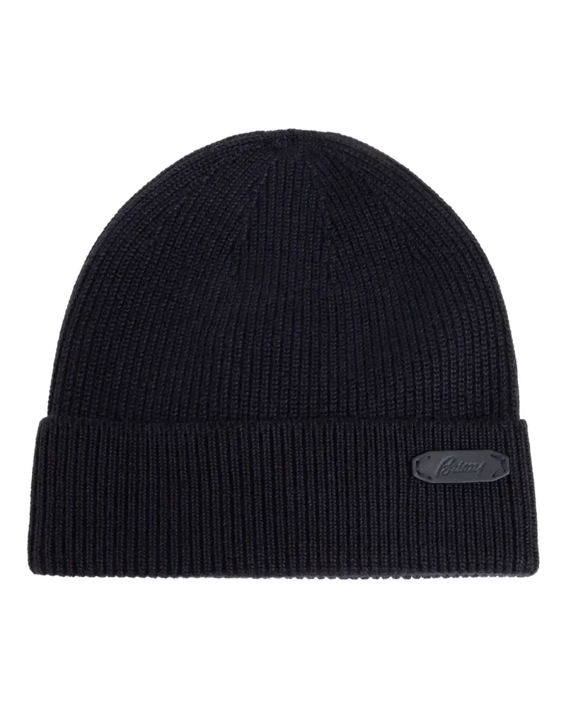 Brioni Gerippte Beanie mit Logo-Patch - Schwarz Schwarz