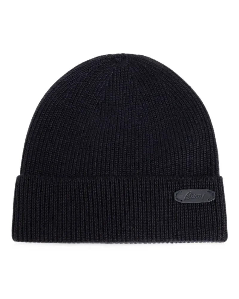 Brioni Gerippte Beanie mit Logo-Patch - Schwarz Schwarz