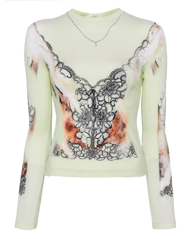 Y/PROJECT Langarmshirt mit Spitzen-Print - Gelb Gelb