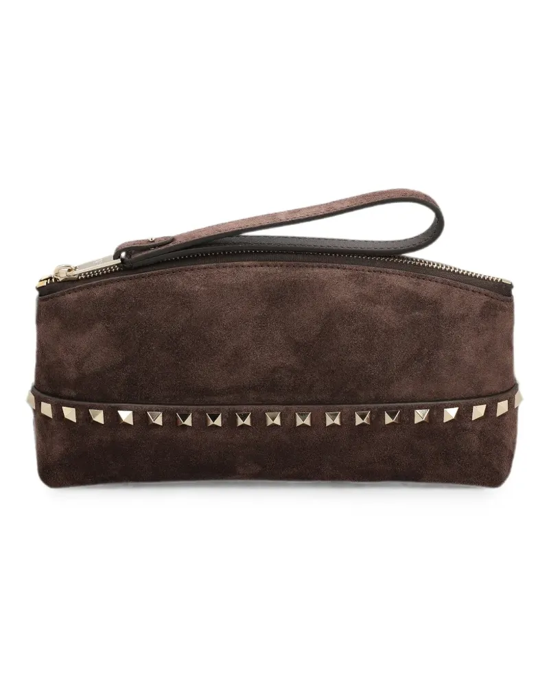 Valentino Garavani Rockstud suede clutch bag - Braun Braun